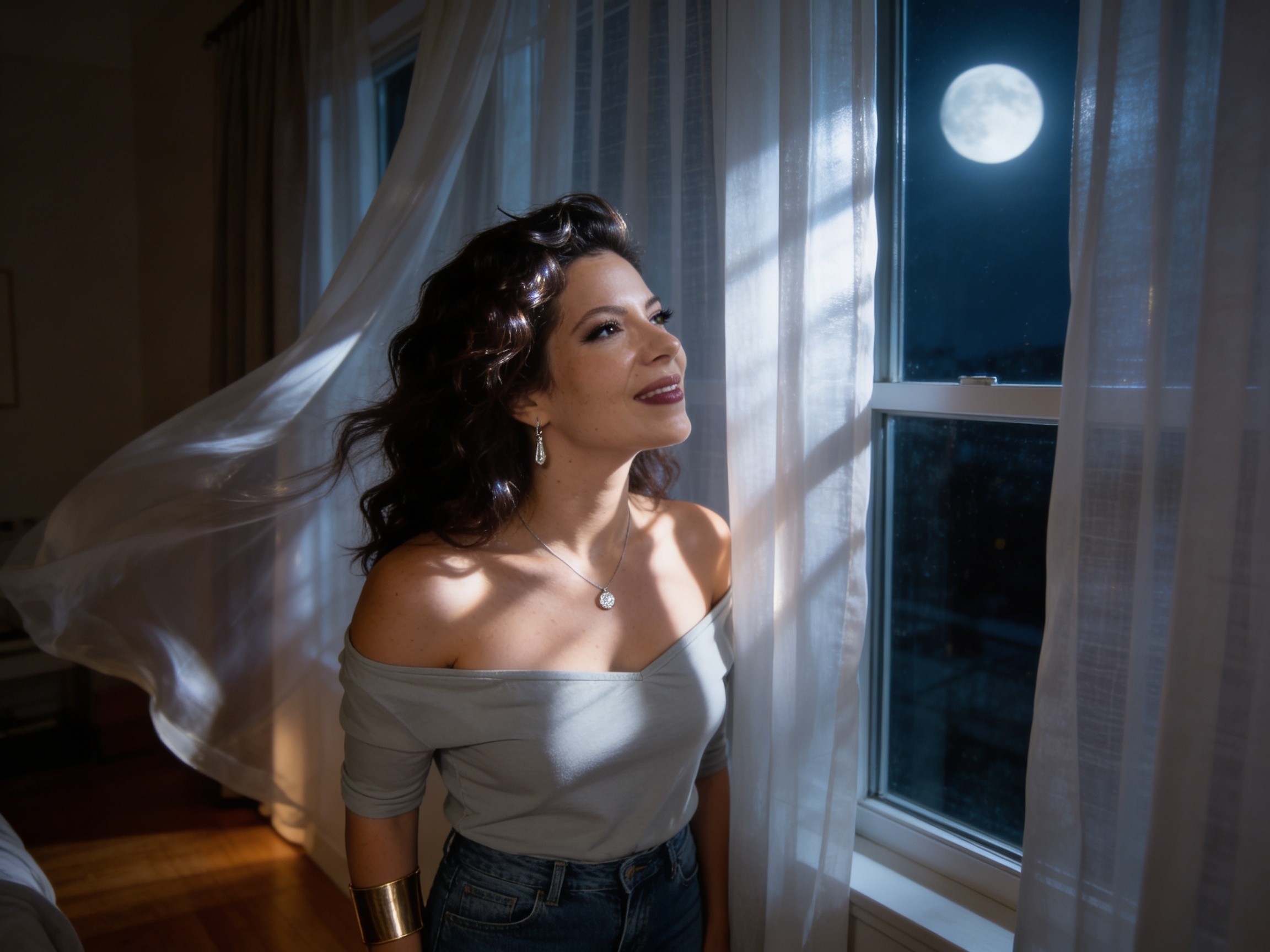 Lioness Zen by a moonlit window